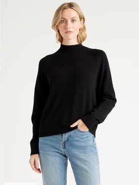 Quince 100% Organic Cotton Mock Neck Sweater black sz M